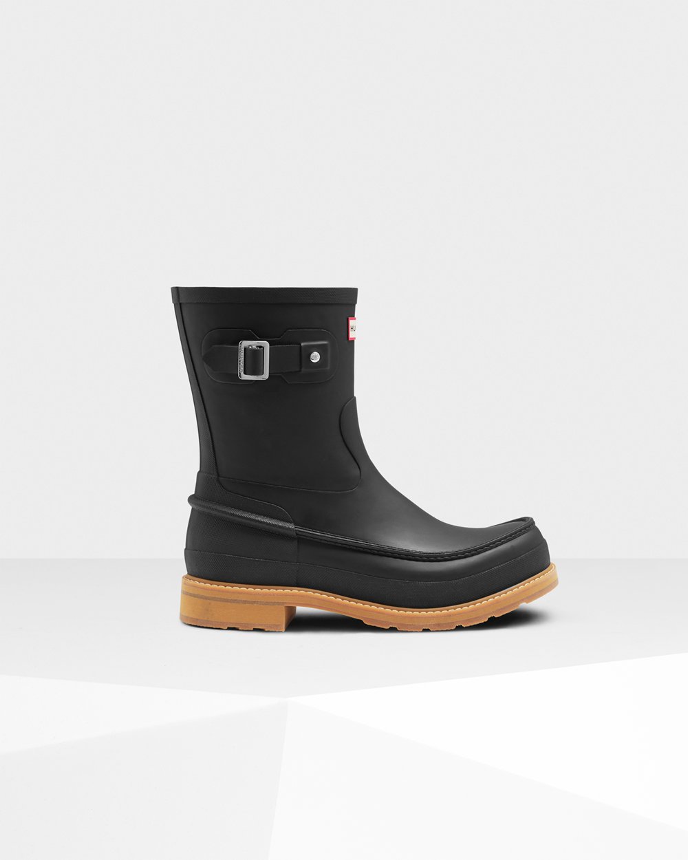 Men Hunter Original Moc Toe | Short Rain Boots Black | NZ-50621-UEFA